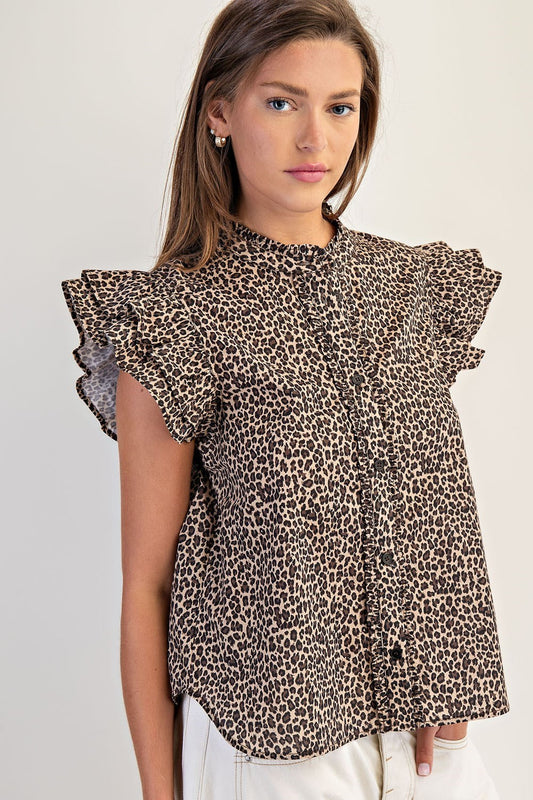 Leopard Print Button Down Top