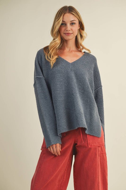 Oversized V Neck Sweater Top