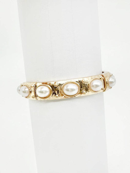 Gold Stretch Bangle with Pearl Accents