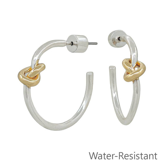 Gold & Silver Metal Hoop Knot Accent Earring