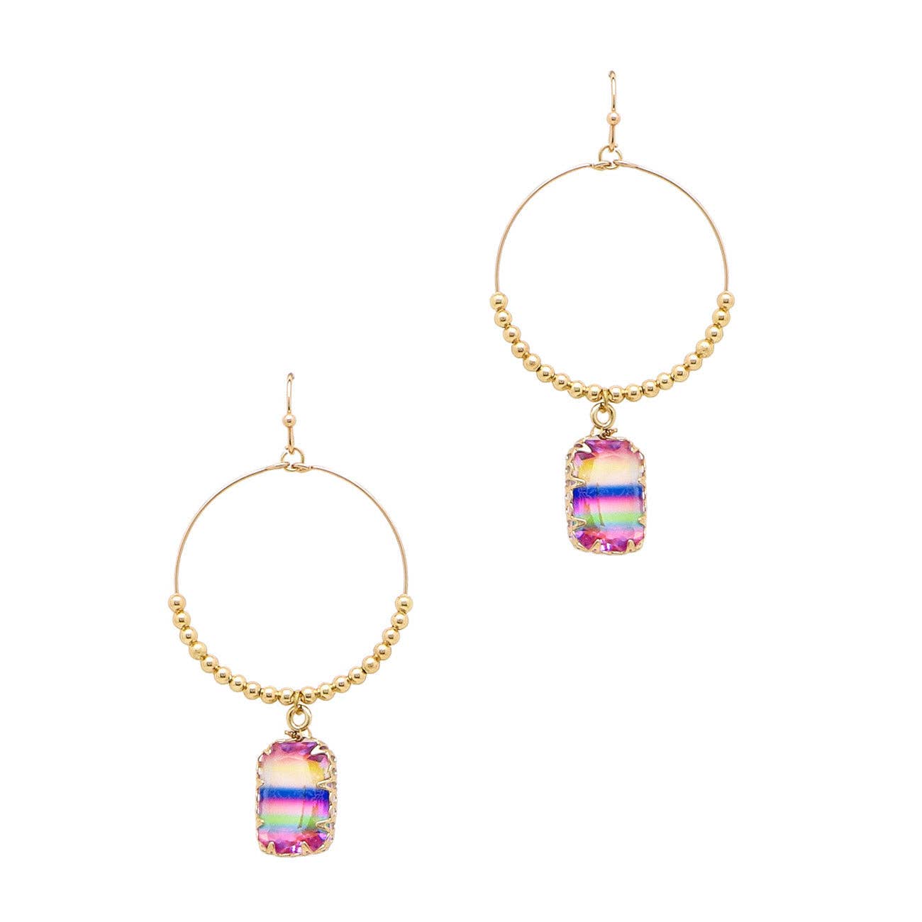 Gold Hoop with Multi Rectangle Crystal Drop Earrings