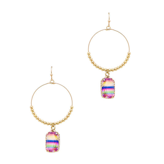 Gold Hoop with Multi Rectangle Crystal Drop Earrings