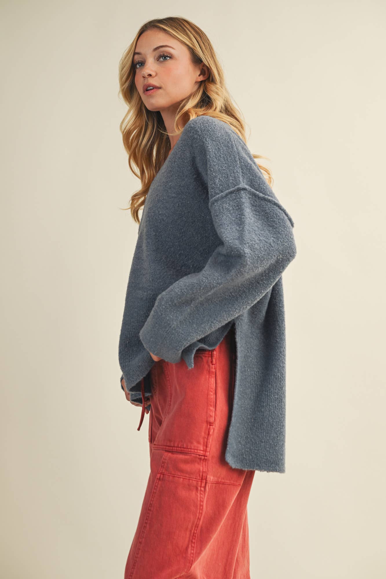 Oversized V Neck Sweater Top