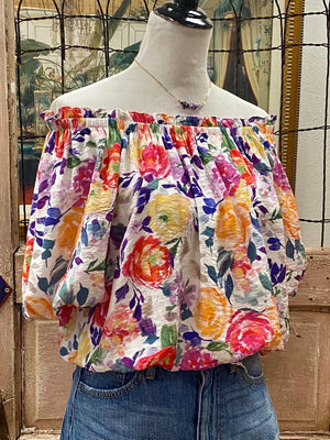 Puff Sleeve Bubble Waist Floral Top