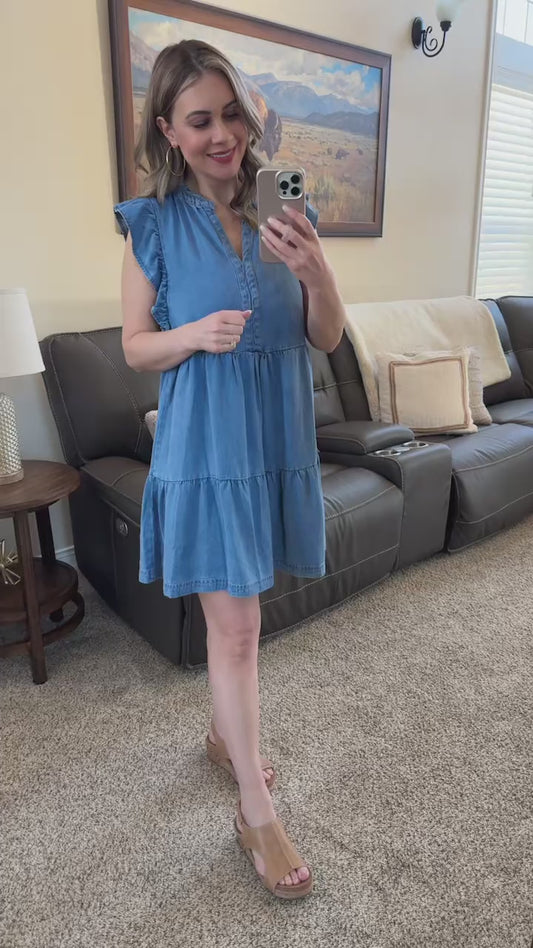 Tencel Ruffle Denim Dress
