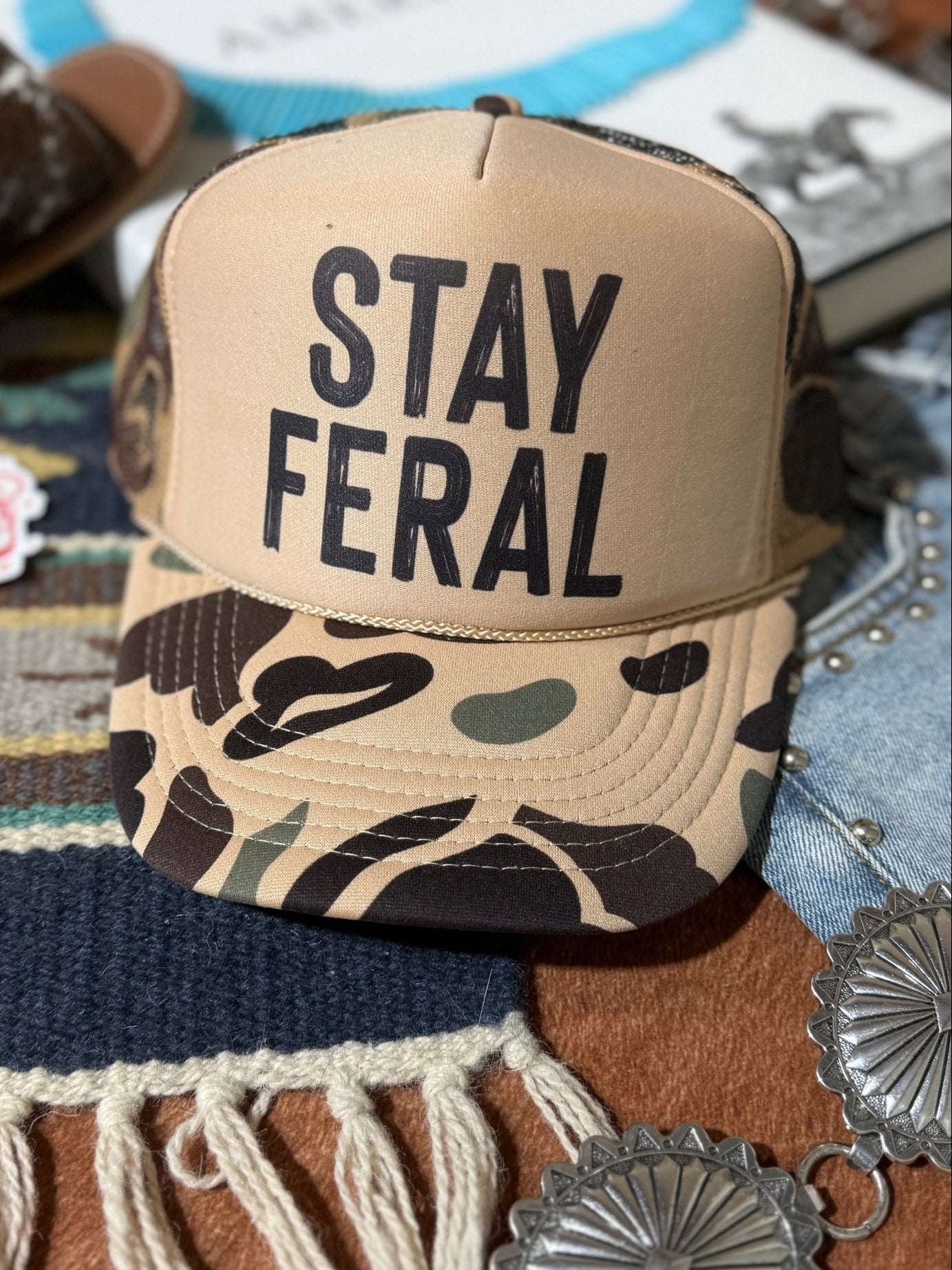 Stay Feral Camo Trucker Hat