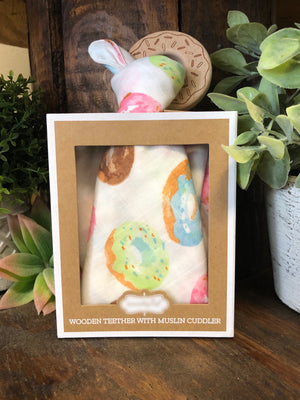 Wooden Teether with Muslin Cuddler