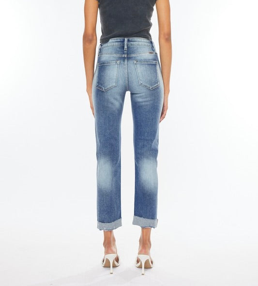 High Rise Cuffed Slim Straight Jeans by KanCan