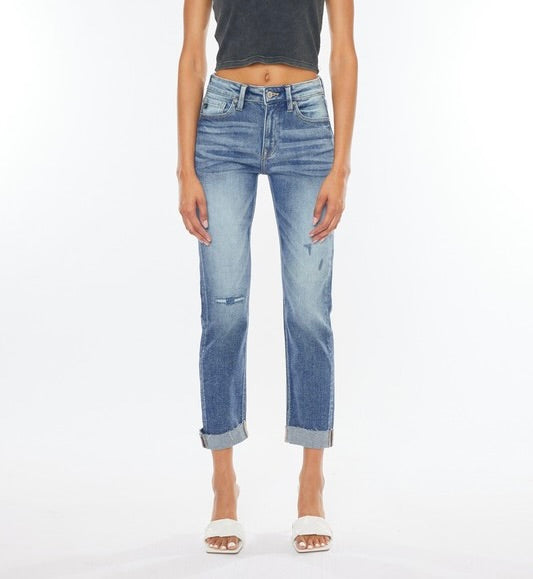 High Rise Cuffed Slim Straight Jeans by KanCan