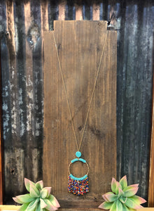 Multi Turquoise Beaded Fringe Necklace