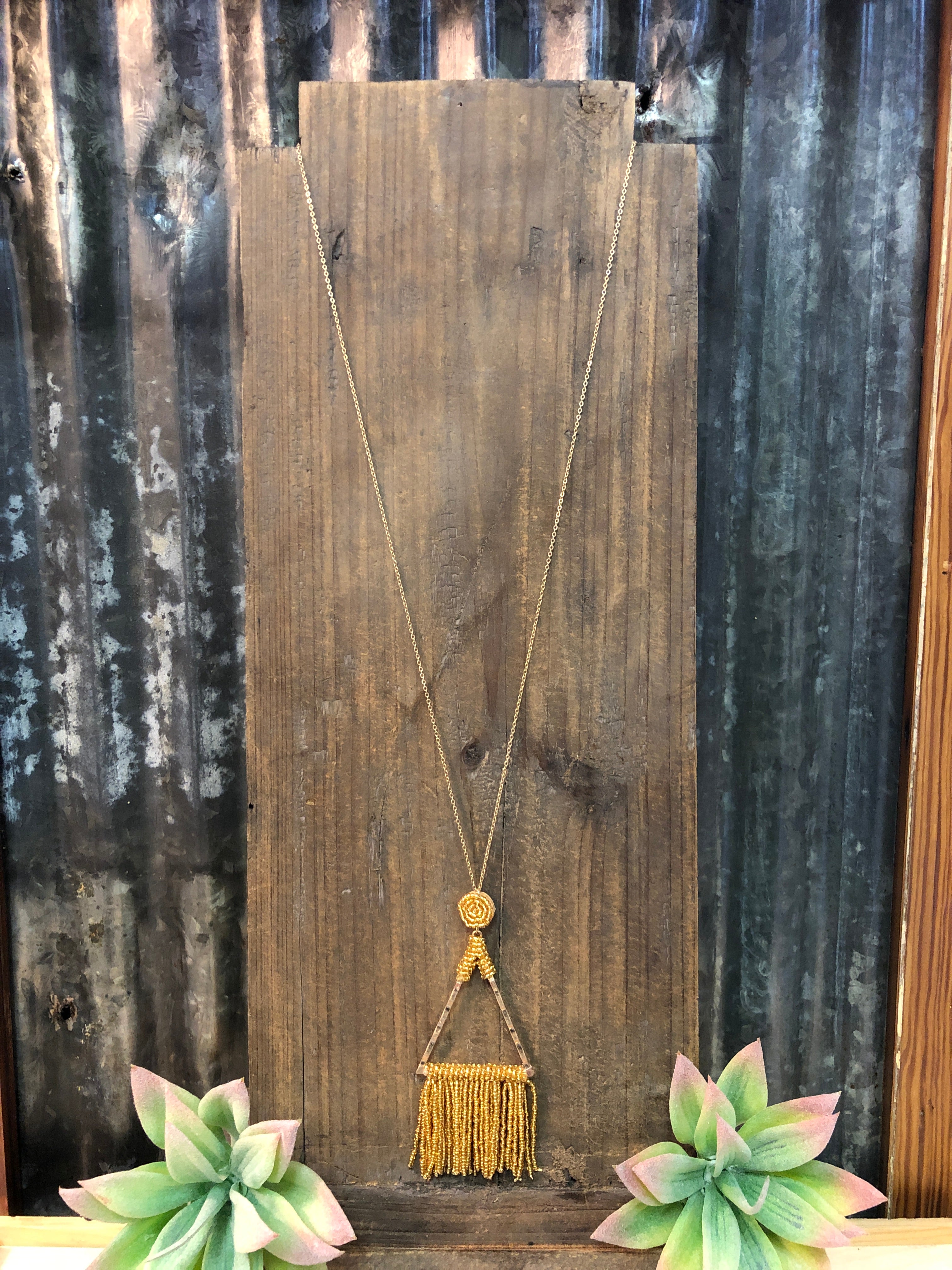 Gold Beaded Triangle Necklace