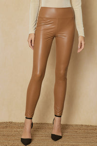 Faux Leather Leggings in Camel