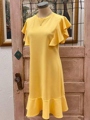 Solid Yellow Ruffle Dress