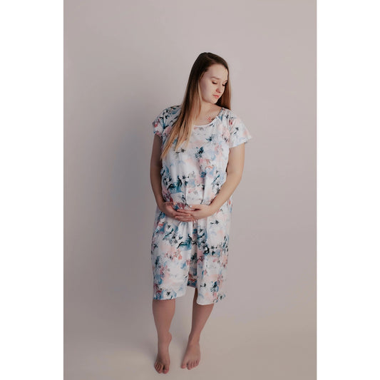 Watercolor Floral Maternity Mommy Labor and Delivery/ Nursing Gown
