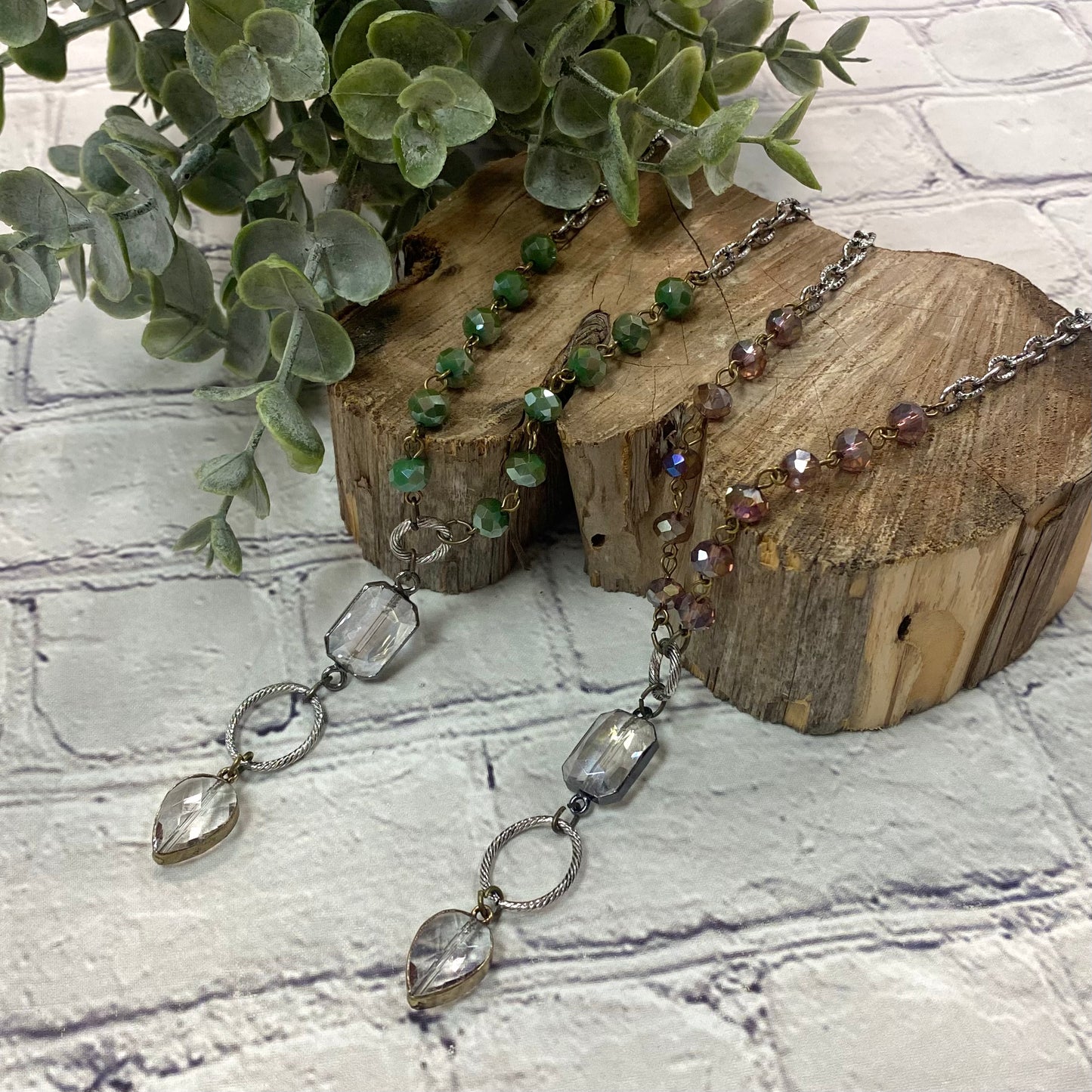 Rosaries & Edge Glass Pendant Necklace