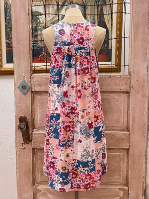Teal Multi Print Embroidered Dress